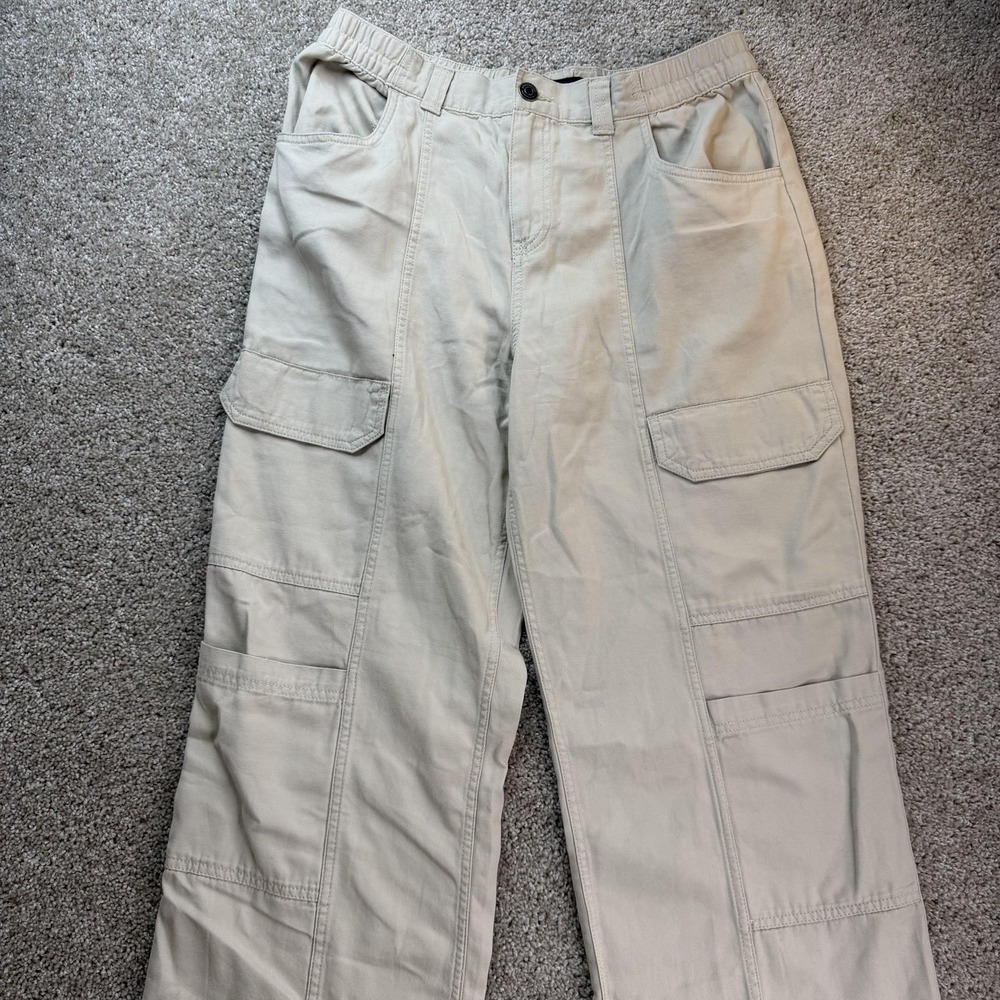 Aeropostale Utility Cargo Pants Womens L Beige Relaxed Fit Elastic Waist Lined